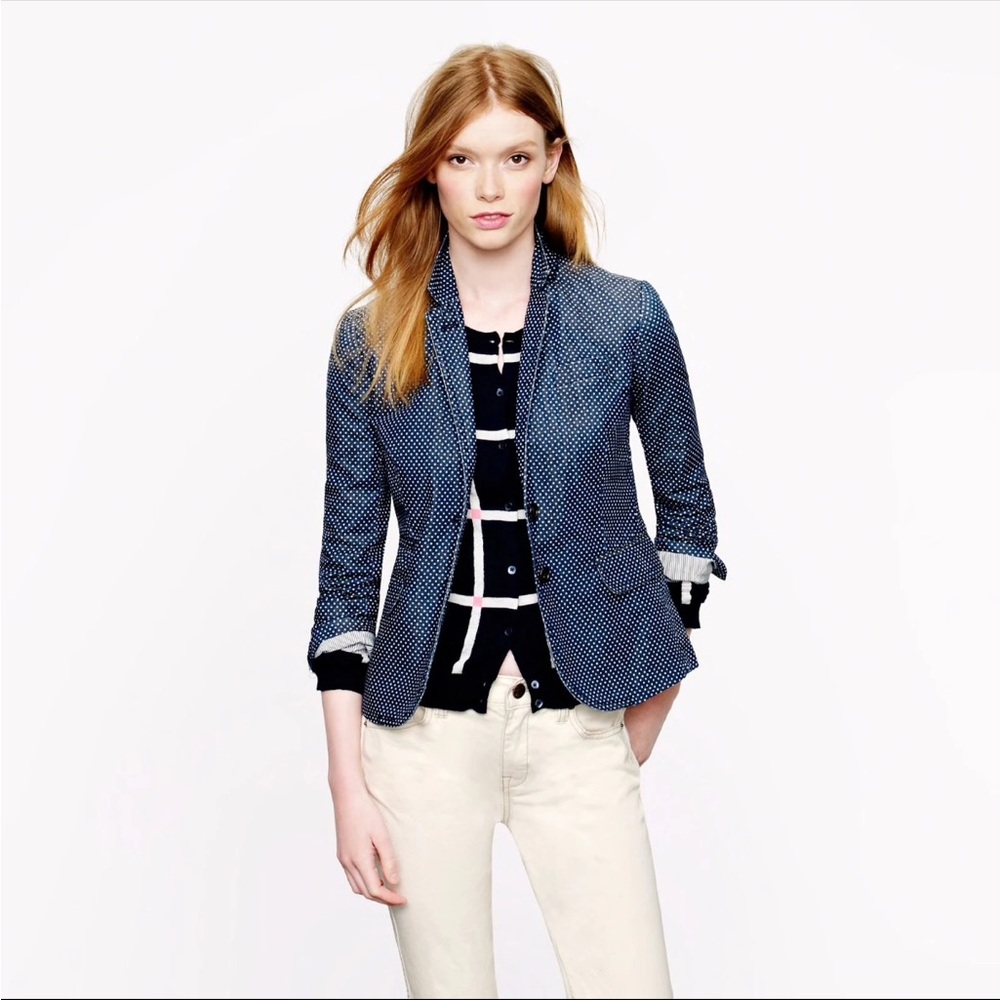 J.CREW Classic schoolboy blazer in indigo polka dot Size 00 - Picture 1 of 5